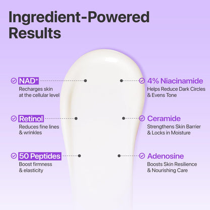 NAD+ Retinol Eye Cream | Korean Eye Cream for Dark Circles, Puffiness, Fine Lines & Wrinkles with 50 Peptides, Niacinamide & Ceramides